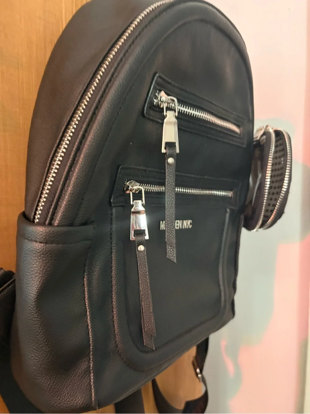 Madden NYC Black Mini Backpack with Front Zip Pockets